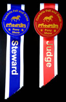 Ribbon mounted badges with printed ribbon